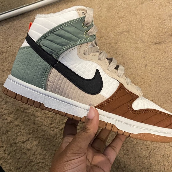 brown and green jordans
